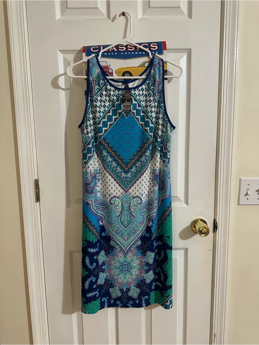 Sleeveless Blue Paisley Print Shift Dress - Unbranded